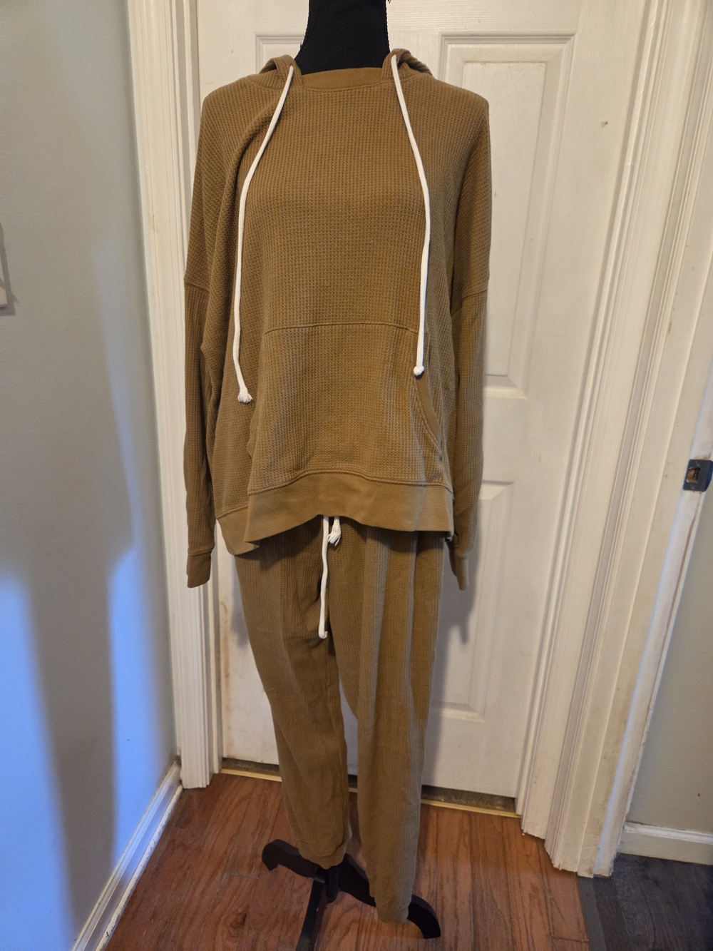 Cozy Waffle Knit Hoodie & Jogger Set — Camel